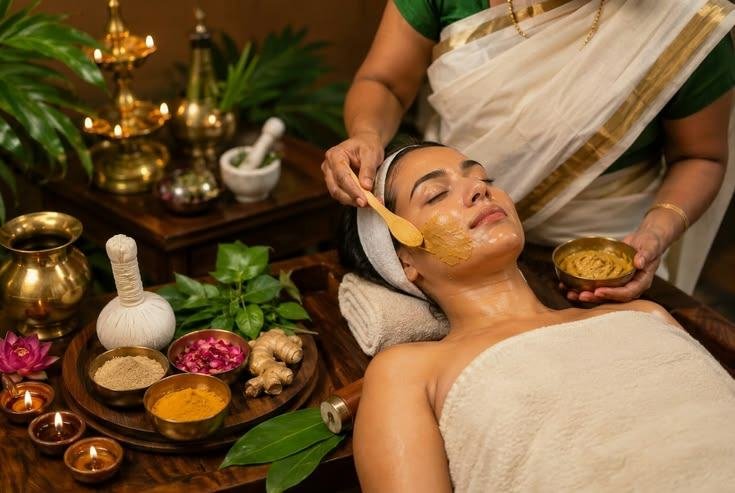 Traditional Ayurvedic beauty massage ritual